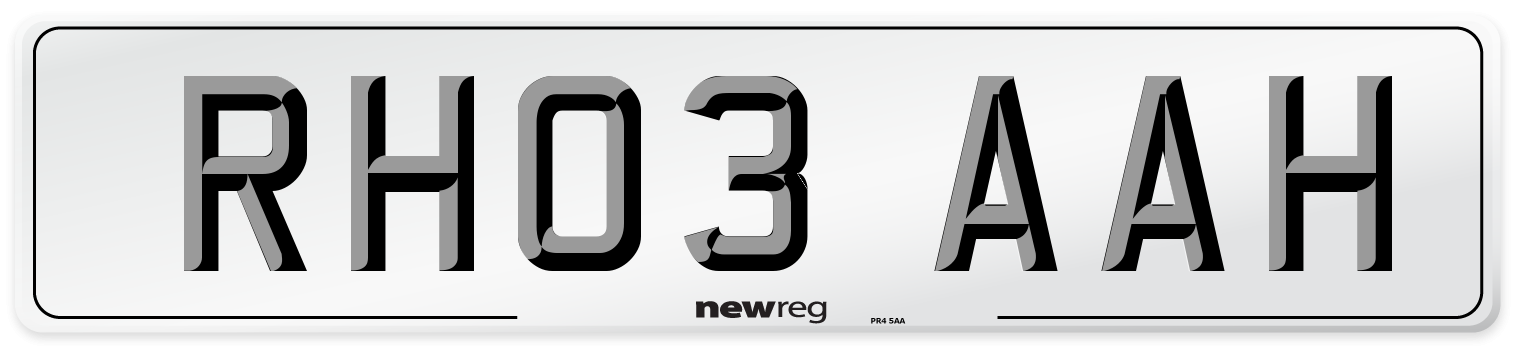 RH03 AAH Number Plate from New Reg